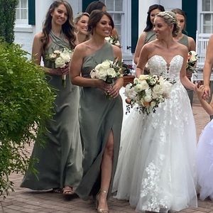 BHLDN Moss Green Dylan Satin Dress